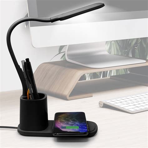 aduro  light led desk lamp  wireless charger organizer black
