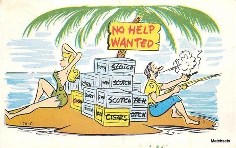 1958 pin up sexy humor man scotch cigars desert island