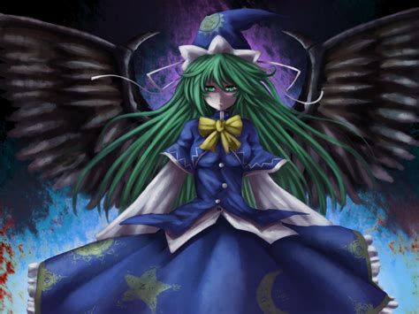 emerane green hair hat long hair mima touhou wings anime wallpapers
