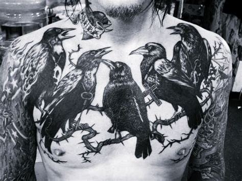 big black ink terrifying crows tattoo on chest tattooimages