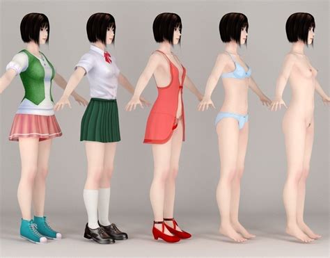 T Pose Rigged Model Of Satomi With Various Outfit 3d Model