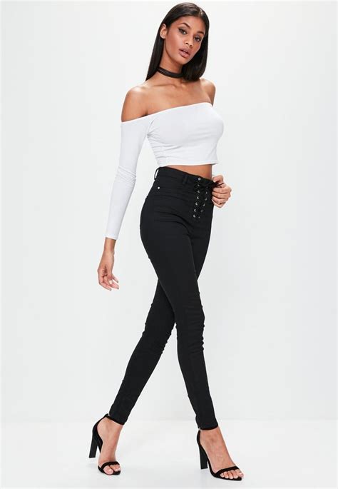 missguided black vice high waisted lace up skinny jeans female