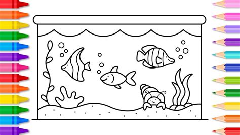 draw  fish tank aquarium easy step  step fish tank