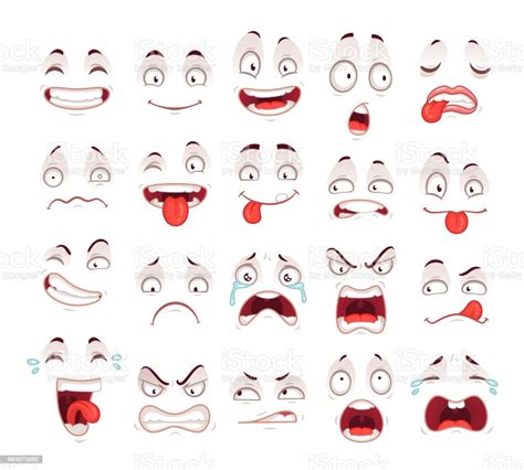 Cartoon Faces Happy Excited Smile Laughing Unhappy Sad Cry And Scared