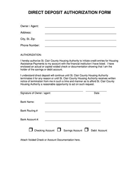 vendor ach direct deposit authorization form template printable