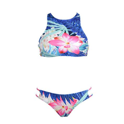 sexy backless floral low waist bikini set swimsuit swimwear whaonck