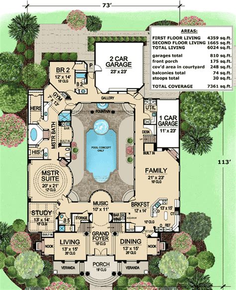 plan tx luxury  central courtyard pool house plans courtyard house luxury house plans