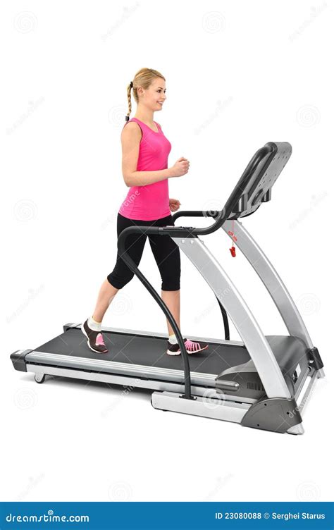 young woman  exercises  treadmill stock photo image  lose physical