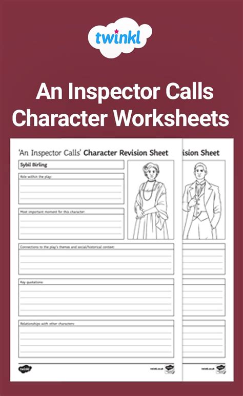 An Inspector Calls Character Worksheets Inspector Calls Character