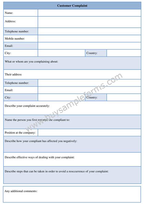 printable customer complaint form  word  template