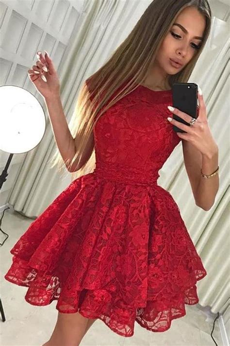Beautiful Red Tight Lace Short Homecoming Dresses Prom