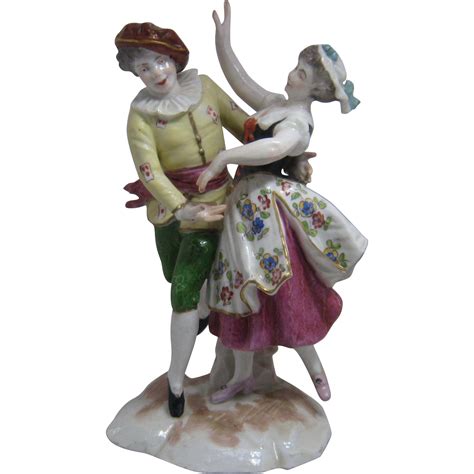 Antique German Porcelain Figurine Dancing Couple Swords