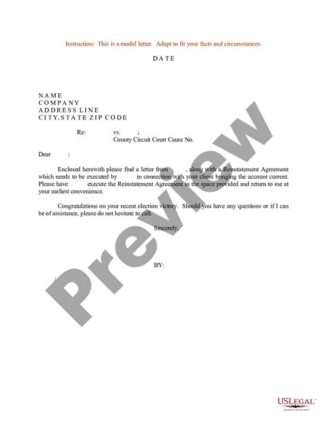 pima arizona sample letter  reinstatement agreement executed