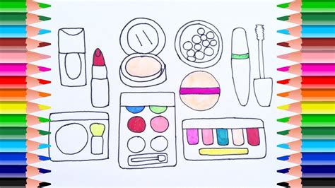 draw  makeup set coloring pages cosmetics brushes lipstick