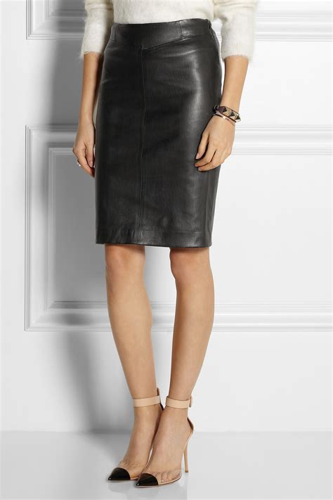 lyst joseph leather pencil skirt in black