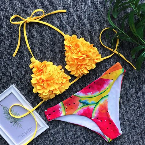 bikini 2019 sexy flower low waist two pieces swimwear