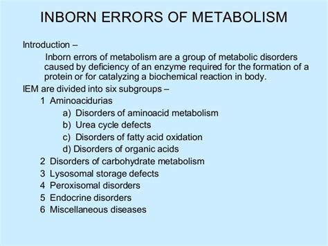 metabolic disorders inborn errors of metabolism ppt