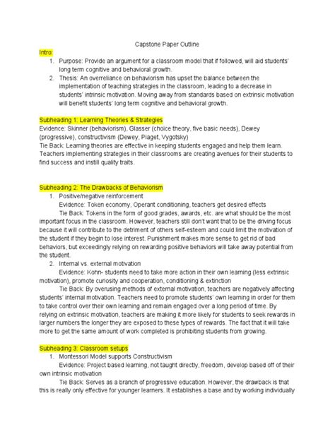 capstone paper outline learning theory education motivation
