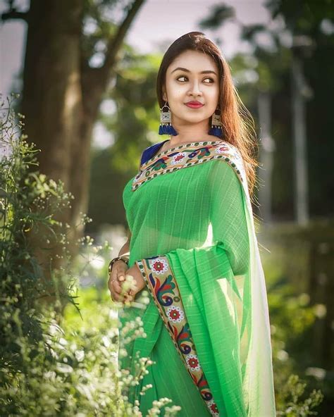 bengali cute girl in green saree cute bengali girl