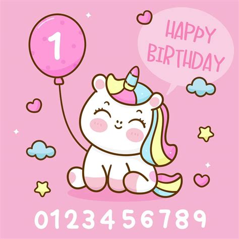 cute unicorn cartoon happy birthday party  number  vector