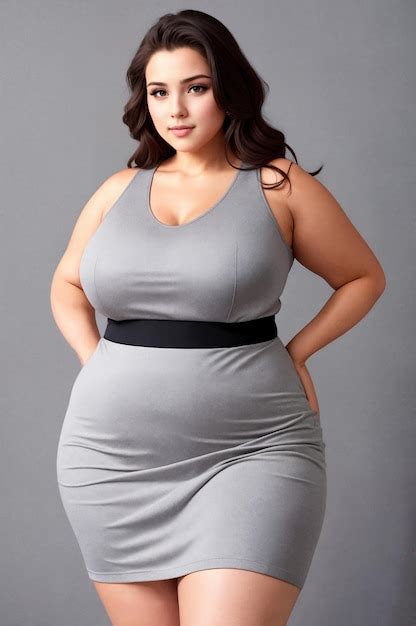 premium ai image beauty curve plus size woman in a gray mini dress on