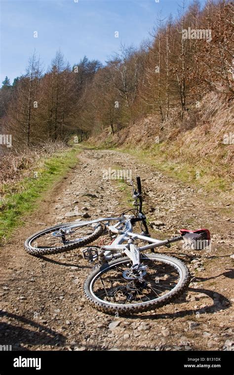 mountain bike lying  trail  res stock photography  images alamy