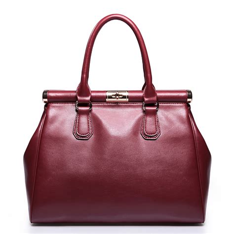 classic genuine leather women handbag red