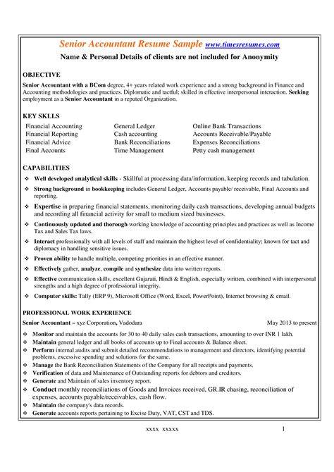 senior accountant resume format templates  allbusinesstemplatescom