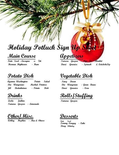 holiday potluck sign  sheet template  samples examples