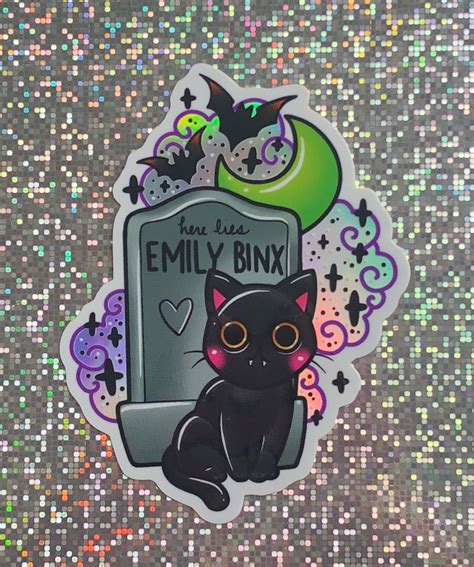 sanderson black cat binx tombstone halloween holographic sticker witch