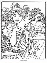 Coloring Pages Deco Nouveau Mucha Alphonse Adults Line Drawings Color Books Drawing Colouring Book Getdrawings Flickr Choose Getcolorings Board Printable sketch template