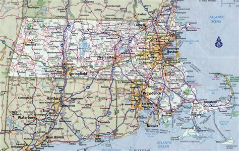 laminated map large detailed roads  highways map  massachusetts