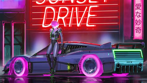 sunset drive synthwave   hd  wallpapersimagesbackgroundsphotos  pictures