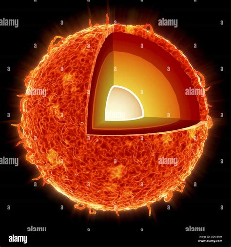 seccion transversal del sol mostrando el nucleo la zona radiativa