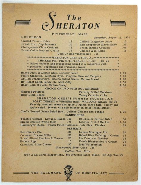 sheraton hotel pittsfield massachusetts original vintage lunch