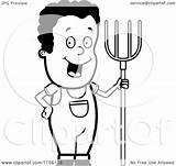 Farmer Clipart Cartoon Pitchfork Boy Happy Cory Thoman Outlined Coloring Vector 2021 sketch template