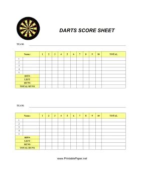 printable darts score sheet