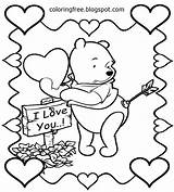 Coloring Valentines Pooh Winnie Characters sketch template