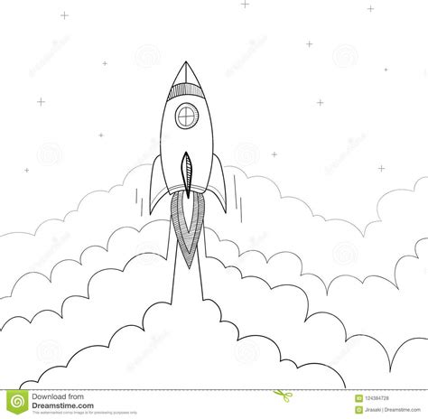 vector illustration  flying rocket launch doodle style stock vector