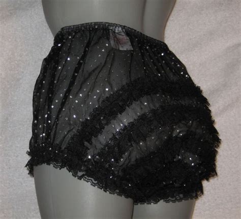 vintage style sheer black nylon sissy ruffle panties xxxl w 50
