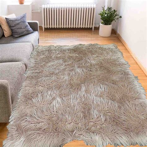 la rug linens faux sheepskin area rug  beige fur shaggy beige