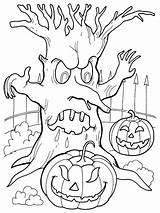 Coloring Halloween Spooky Pages Haunted Adults Scary Pumpkin Tree Printable sketch template