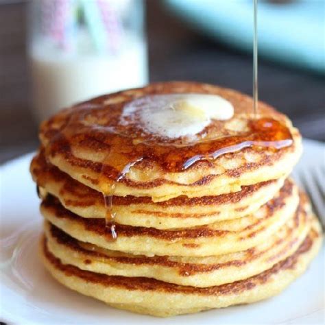 Fluffy Cornmeal Pancakes Serve With Maple Syrup Or Smother In