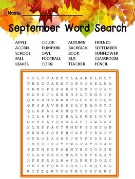 september word search  teacherlcg teachers pay teachers