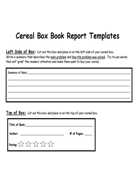printable cereal box book report template  printable templates