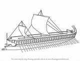 Drawing Trireme Greek Ship Draw Warship Drawings Learn Paintingvalley Step sketch template