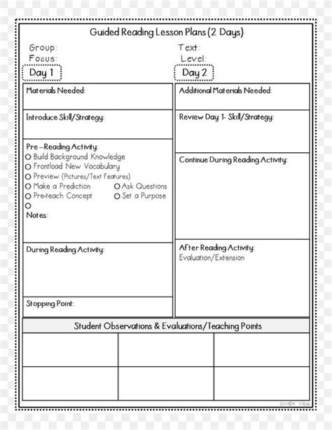 reading recovery lesson plan template