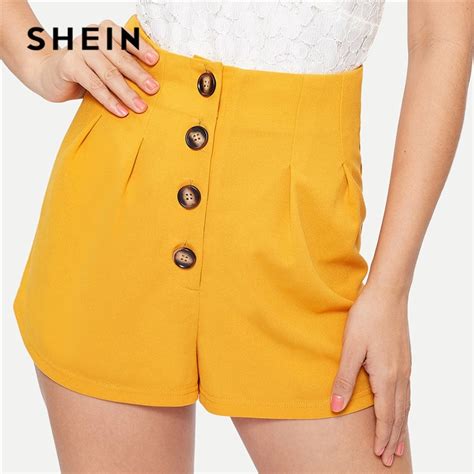 shein elegant button front high waist shorts women  summer solid