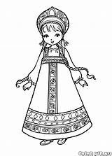 Coloring National Costume Pages Russian Kremlin Girl sketch template