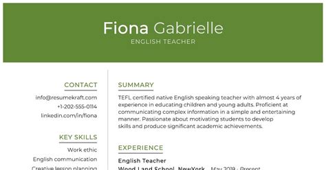 sample qualifications  resume   graduate english teacher